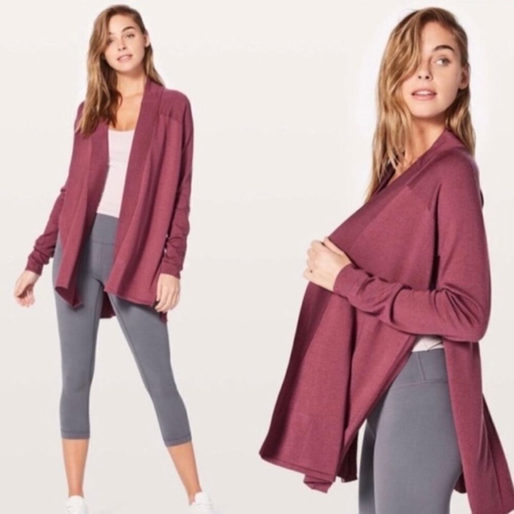 Lululemon Blissful Zen Cardigan Sweater Merlot Size 4 Merino Wool Split Sides